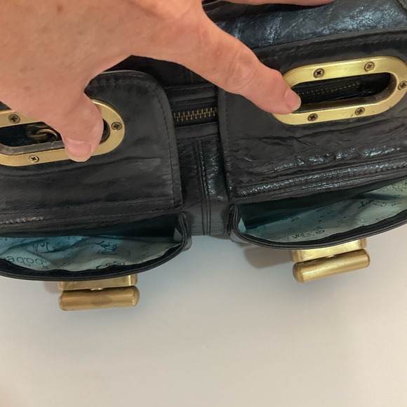 Babee D Black Python Leather Boho Handbag Large Lined Interior 3 Front Pockets - Picture 8 of 16